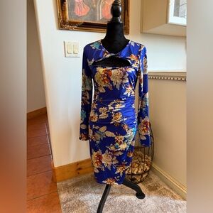 Guess Blue Floral Long Sleeve Dress